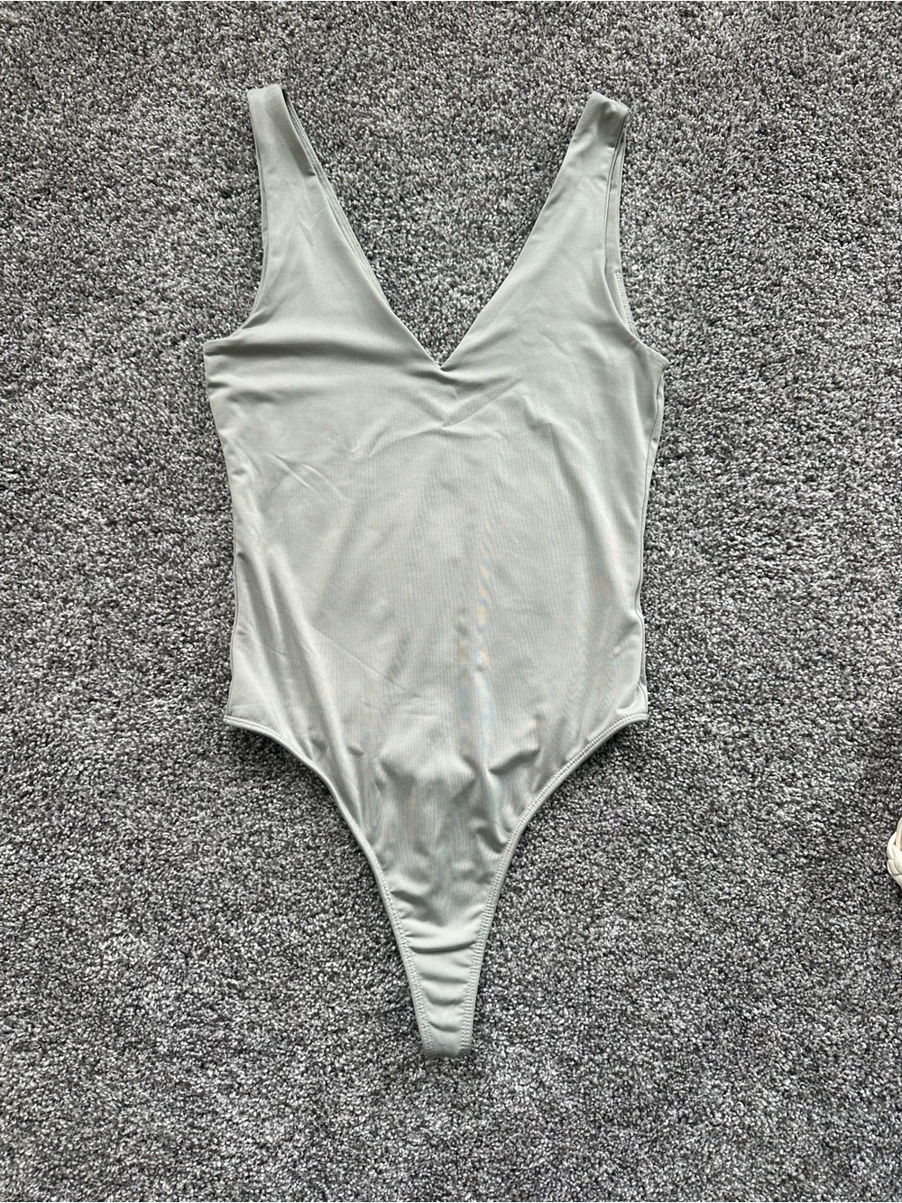 V-Neck Thong Bodysuit in Light Sage